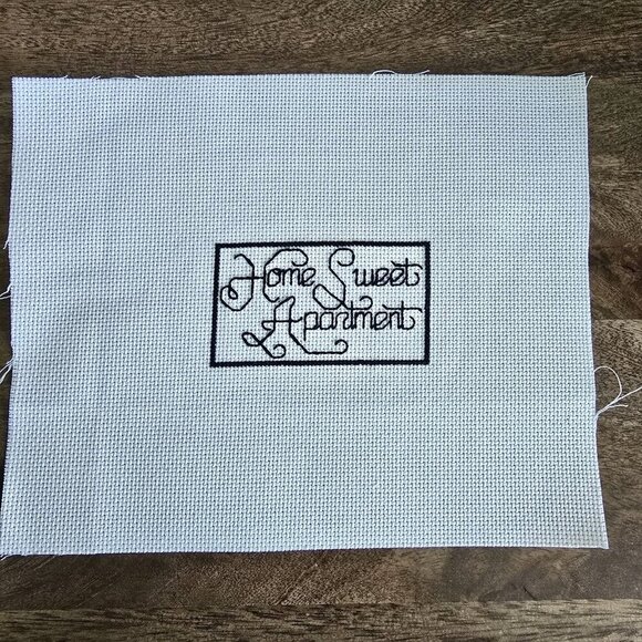 Home Sweet Apartment Black White Finished Completed Cross Stitch - Picture 2 of 2